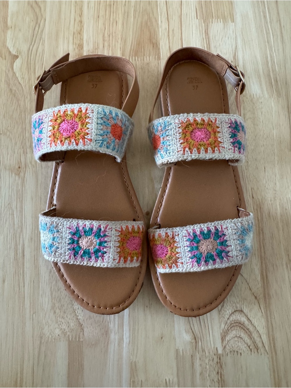 Zara Boho Crochet Knit Granny Square Strap Sandals - Picture 1 of 4